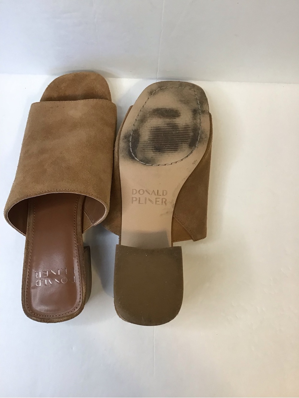 Donald J. Pliner Women's Cognac Brown Suede Open-Toe Block Heel Mules 8.5 - Picture 7 of 8